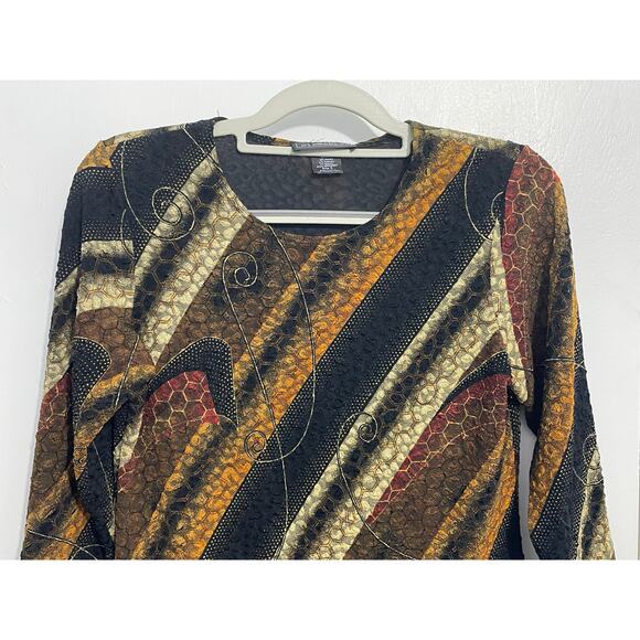 Vintage Elementz Blouse Lot of 2 Small Stretch Knit Abstract Metallic Gold Y2K - Picture 6 of 9